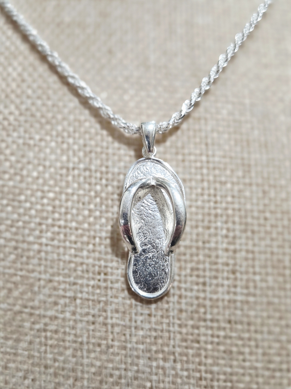 Sterling Silver Flip Flop Pendant Necklace - Silver